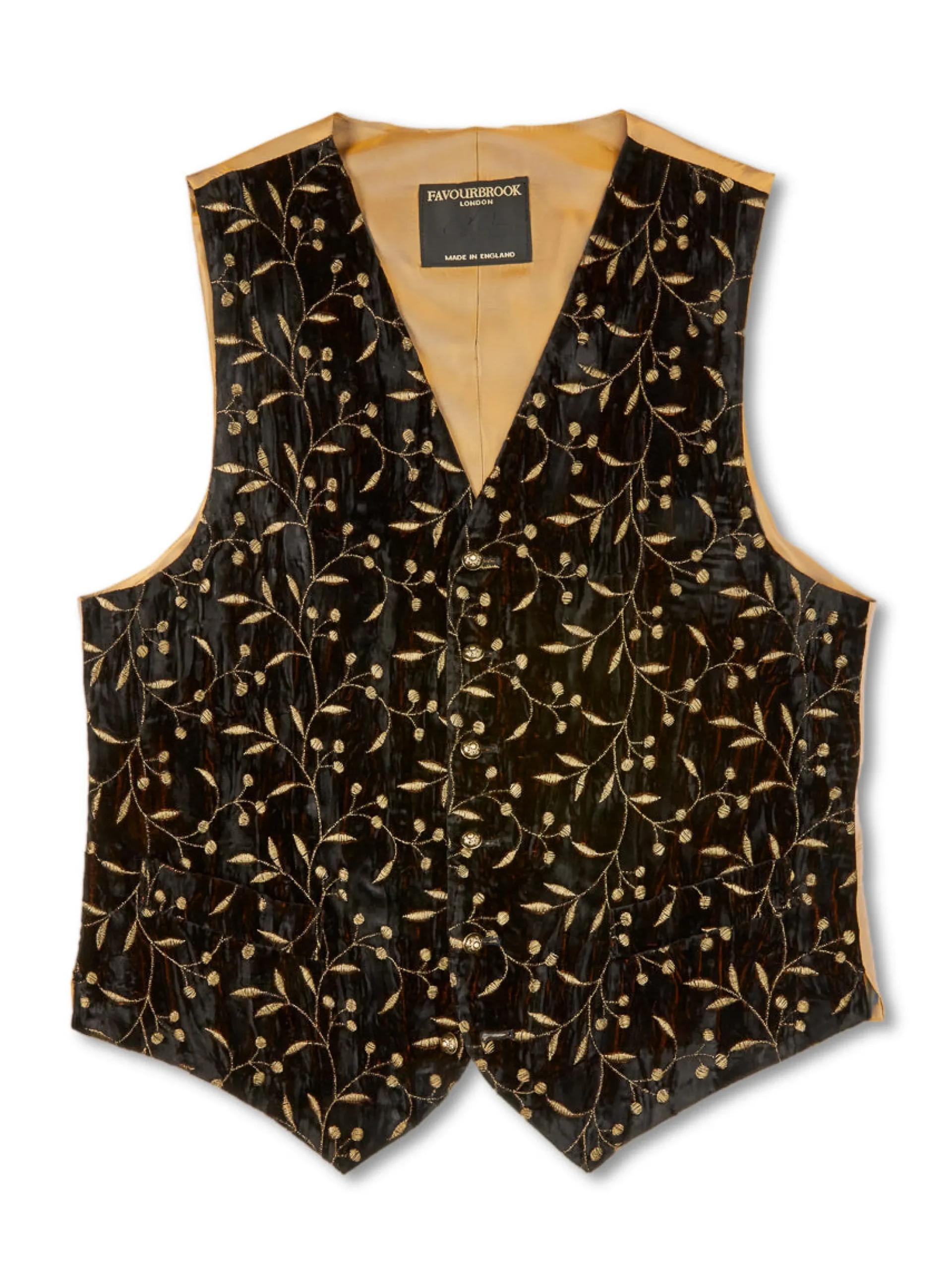 Favourbrook Black Lurex Berries Velvet Single Breasted 6 Button Waistcoat- Waistcoats | Evening Waistcoats