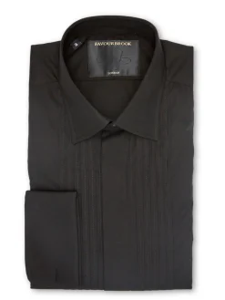 Favourbrook Black Poplin Pleated Pintuck Dress Shirt- Shirts