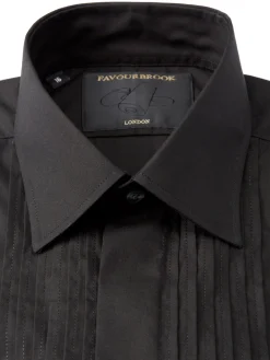 Favourbrook Black Poplin Pleated Pintuck Dress Shirt- Shirts