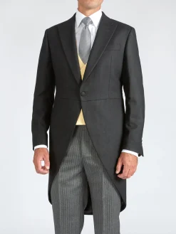 Favourbrook Black Seaton Cashmere Wool Morning Coat- Groomswear | Wedding Attire