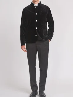 Favourbrook Black Velvet Cotton Artist Jacket- Eveningwear | Nehru Jackets