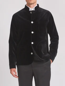 Favourbrook Black Velvet Cotton Artist Jacket- Eveningwear | Nehru Jackets
