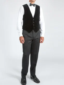 Favourbrook Black Velvet Cotton Single Breasted 4 Button Piped Waistcoat- Waistcoats | Evening Waistcoats