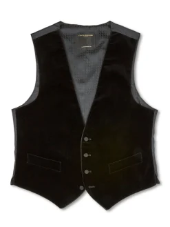 Favourbrook Black Velvet Cotton Single Breasted 4 Button Piped Waistcoat- Waistcoats | Evening Waistcoats