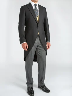 Favourbrook Black Windsor Herringbone Wool Morning Coat- Royal Ascot | Groomswear