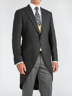 Favourbrook Black Windsor Herringbone Wool Morning Coat- Royal Ascot | Groomswear
