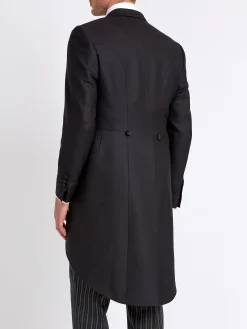 Favourbrook Black Windsor Herringbone Wool Morning Coat with trim- Royal Ascot | Occasionwear