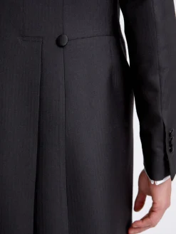 Favourbrook Black Windsor Herringbone Wool Morning Coat with trim- Royal Ascot | Occasionwear