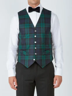 Favourbrook Blackwatch Tartan Wool Single Breasted 6 Button Waistcoat with Ticket Pocket- Waistcoats | Evening Waistcoats