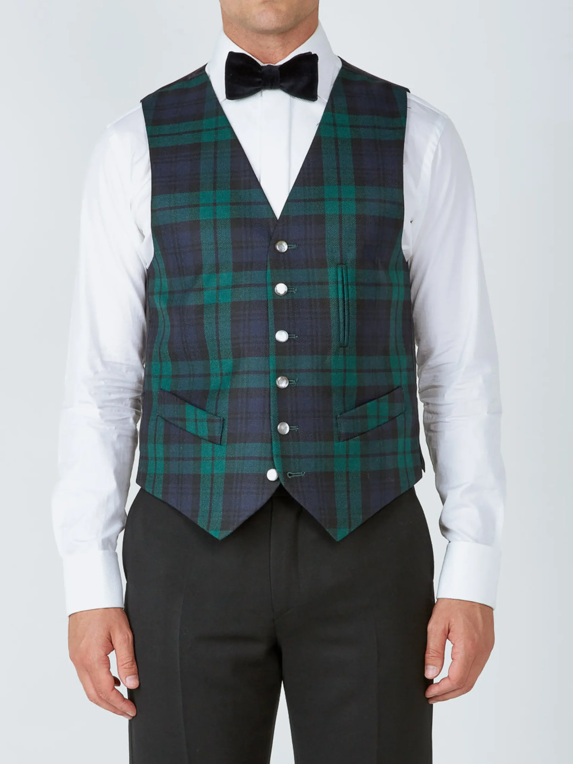 Favourbrook Blackwatch Tartan Wool Single Breasted 6 Button Waistcoat with Ticket Pocket- Waistcoats | Evening Waistcoats