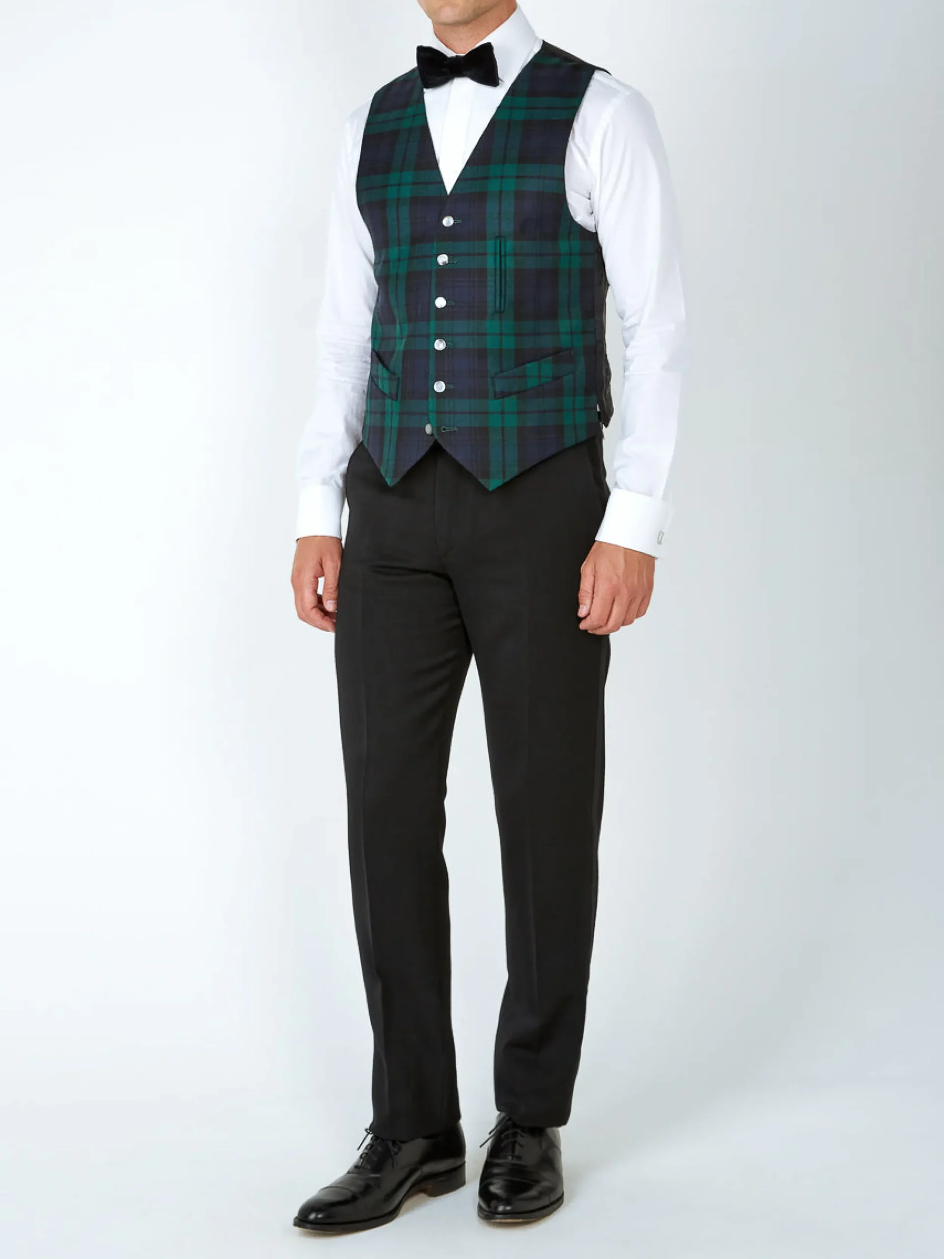 Favourbrook Blackwatch Tartan Wool Single Breasted 6 Button Waistcoat with Ticket Pocket- Waistcoats | Evening Waistcoats