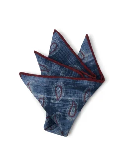 Favourbrook Blue Shirburn Paisley Wool Pocket Square- Pocket Squares