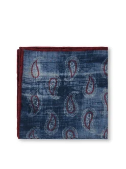 Favourbrook Blue Shirburn Paisley Wool Pocket Square- Pocket Squares