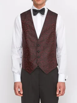 Favourbrook Burgundy Albert Silk Single Breasted 4 Button Piped Waistcoat- Waistcoats | Single Breasted Waistcoats