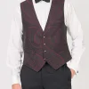 Favourbrook Burgundy Heathcote Paisley Single Breasted 4 Button Piped Waistcoat- Waistcoats | Single Breasted Waistcoats