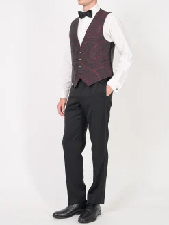 Favourbrook Burgundy Heathcote Paisley Single Breasted 4 Button Piped Waistcoat- Waistcoats | Single Breasted Waistcoats
