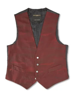 Favourbrook Burgundy Ikat Silk Single Breasted 4 Button Piped Waistcoat- Waistcoats | Evening Waistcoats