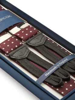 Favourbrook Burgundy Pickwick Black Leather Silk Braces- Braces