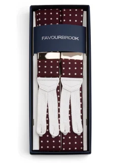 Favourbrook Burgundy Pickwick White Leather Silk Braces- Braces