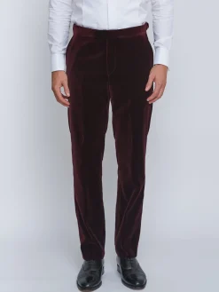 Favourbrook Burgundy Velvet Cotton Flat Front Dress Trouser- Trousers
