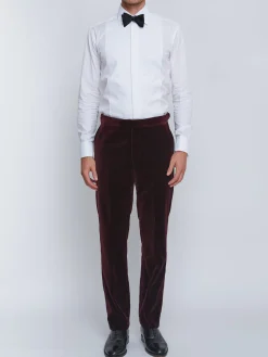 Favourbrook Burgundy Velvet Cotton Flat Front Dress Trouser- Trousers