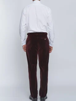 Favourbrook Burgundy Velvet Cotton Flat Front Dress Trouser- Trousers