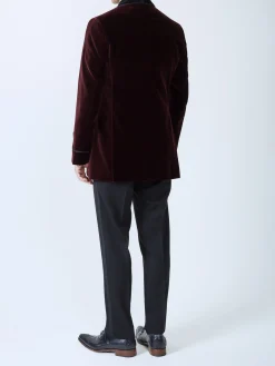 Favourbrook Burgundy Velvet Double Breasted Smoking Jacket- Eveningwear | Velvet Jackets