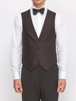 Favourbrook Burgundy Vincent Wool Single Breasted 4 Button Piped Waistcoat- Waistcoats | Single Breasted Waistcoats