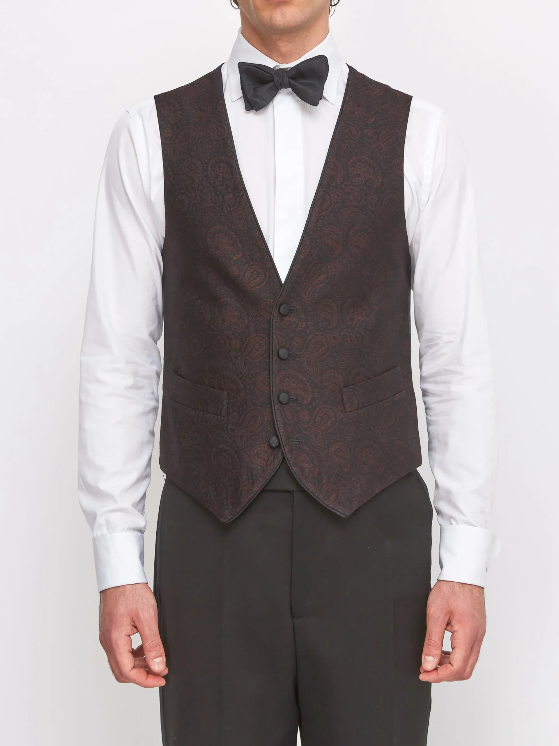 Favourbrook Burgundy Vincent Wool Single Breasted 4 Button Piped Waistcoat- Waistcoats | Single Breasted Waistcoats
