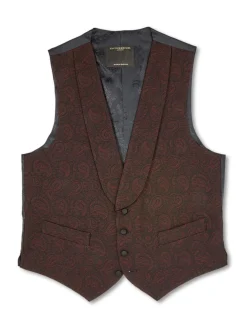Favourbrook Burgundy Vincent Wool Single Breasted 4 Button Shawl Lapel Waistcoat- Waistcoats | Evening Waistcoats