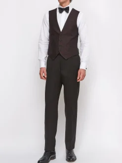 Favourbrook Burgundy Vincent Wool Single Breasted 4 Button Piped Waistcoat- Waistcoats | Single Breasted Waistcoats