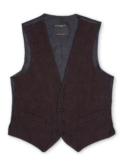 Favourbrook Burgundy Vincent Wool Single Breasted 4 Button Piped Waistcoat- Waistcoats | Single Breasted Waistcoats