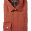 Favourbrook Burnt Orange Copper Cotton Pintuck Dress Shirt- Shirts