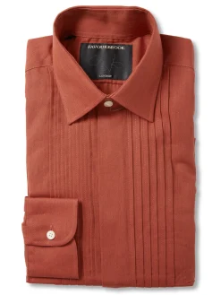 Favourbrook Burnt Orange Copper Cotton Pintuck Dress Shirt- Shirts