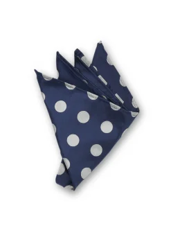 Favourbrook Cambridge Spot Navy/Silver Silk Pocket Square- Pocket Squares
