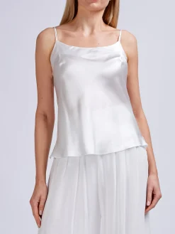 Favourbrook Camisole Bias Top Ivory Silk Crepe Satin-Women Tops & Blouses