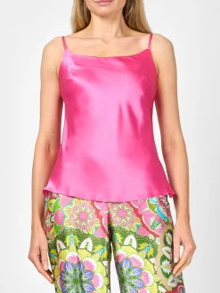 Favourbrook Camisole Bias Top Lipstick Pink Silk Crepe Satin-Women Tops & Blouses