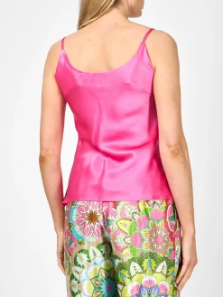 Favourbrook Camisole Bias Top Lipstick Pink Silk Crepe Satin-Women Tops & Blouses