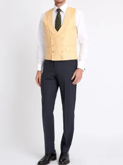 Favourbrook Canary Yellow Alnwick Herringbone Double Breasted 8 Button Shawl Lapel Waistcoat- Waistcoats | Shawl Lapel Waistcoats