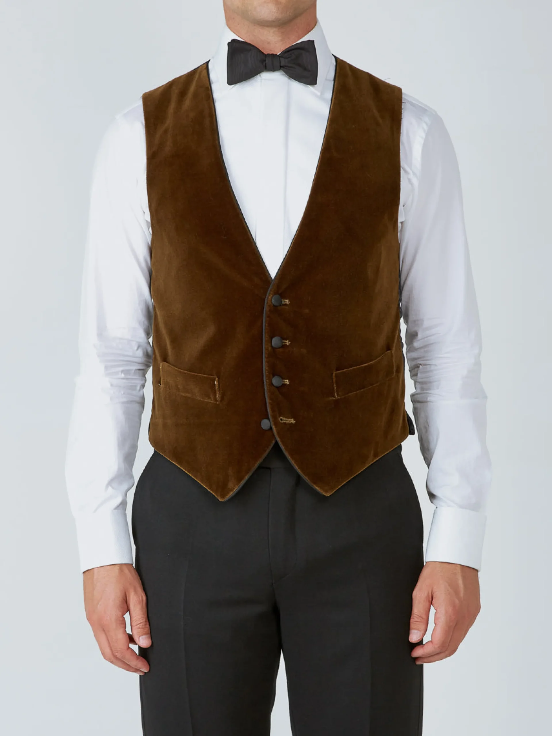 Favourbrook Cardamon Velvet Cotton Single Breasted 4 Button Piped Waistcoat- Waistcoats | Evening Waistcoats