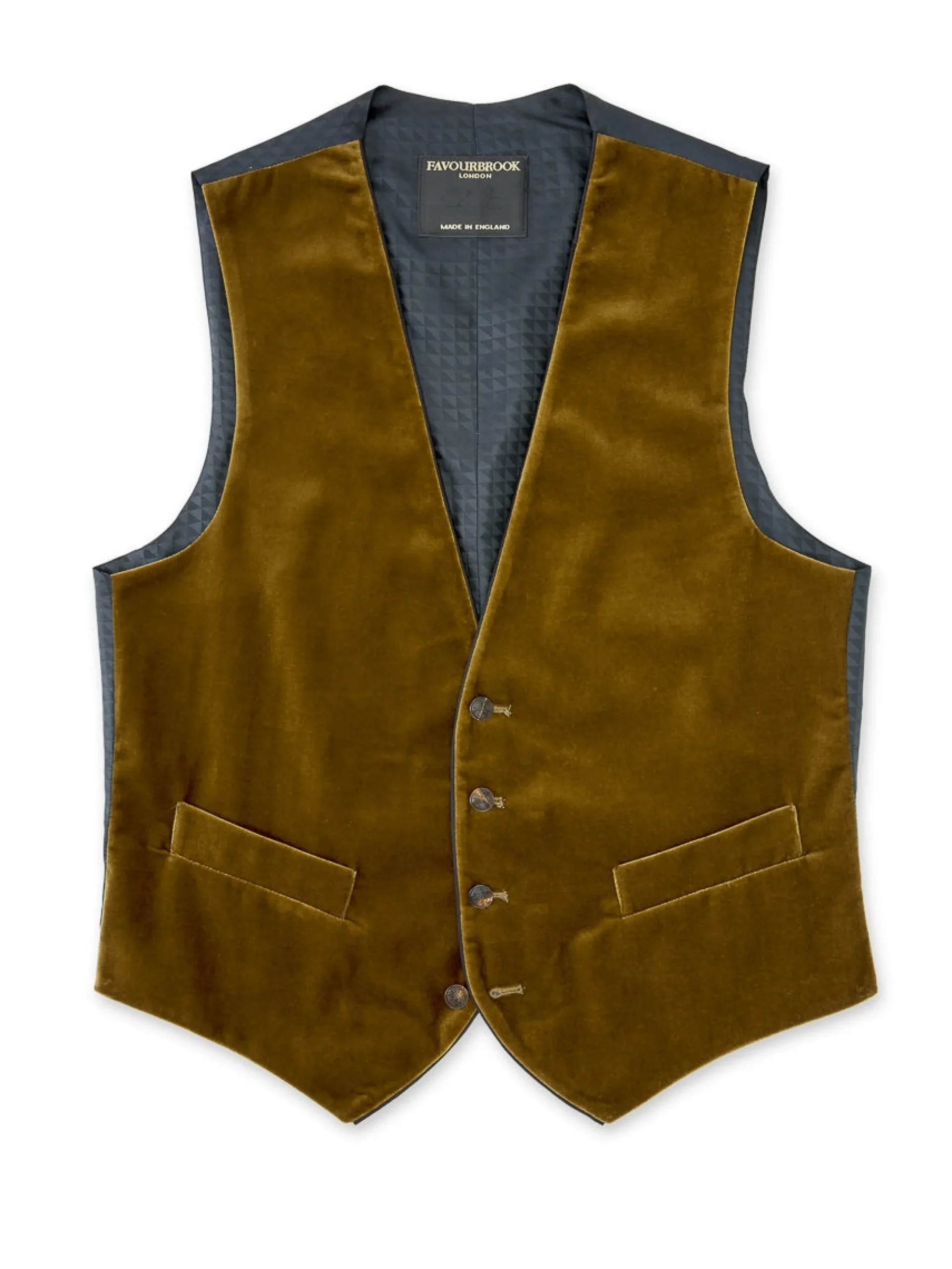 Favourbrook Cardamon Velvet Cotton Single Breasted 4 Button Piped Waistcoat- Waistcoats | Evening Waistcoats