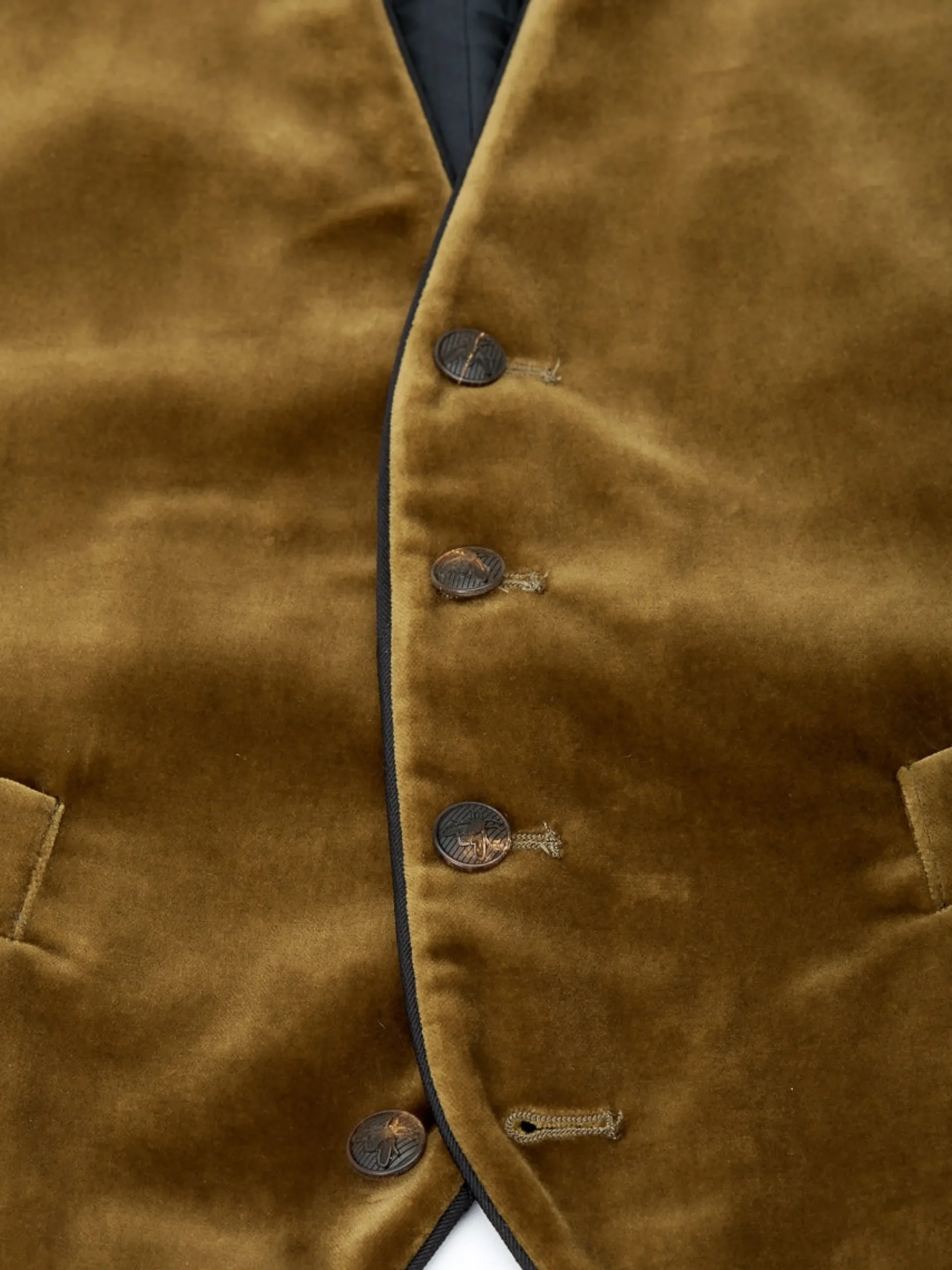 Favourbrook Cardamon Velvet Cotton Single Breasted 4 Button Piped Waistcoat- Waistcoats | Evening Waistcoats