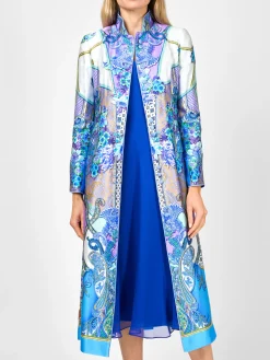Favourbrook Carnaby Coat Blue Puccini Silk Satin-Women Mother Of The Bride | Jackets & Coats