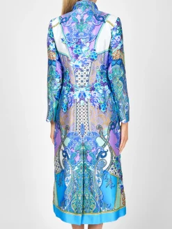 Favourbrook Carnaby Coat Blue Puccini Silk Satin-Women Mother Of The Bride | Jackets & Coats