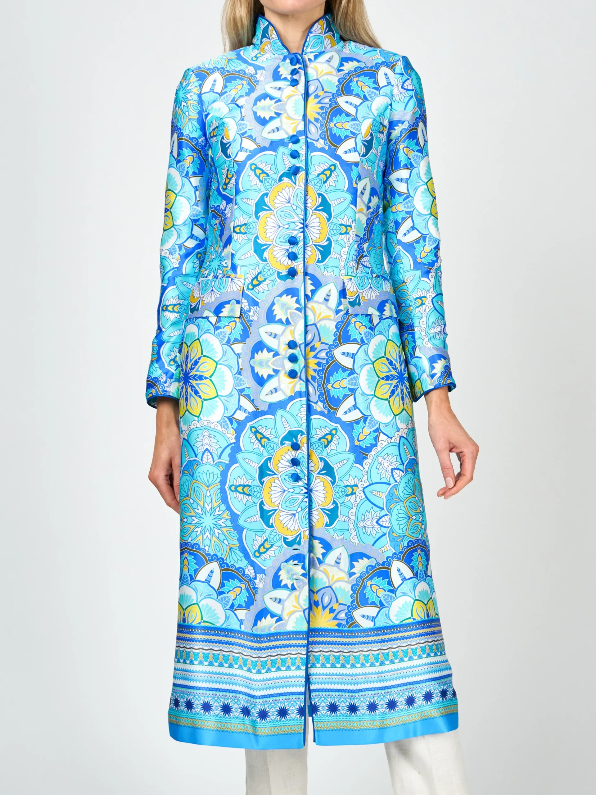 Favourbrook Carnaby Coat Blue Rockingham Silk Satin-Women Mother Of The Bride | Jackets & Coats