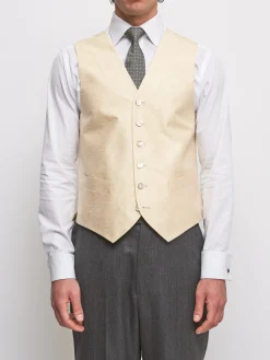 Favourbrook Champagne Romanoff Silk Single Breasted 6 Button Waistcoat- Waistcoats | Single Breasted Waistcoats