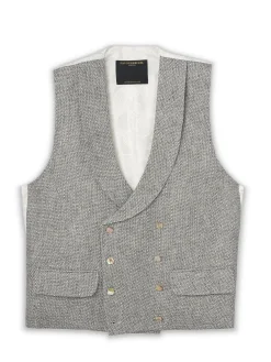 Favourbrook Charcoal Culcross Linen Double Breasted 8 Button Shawl Lapel Waistcoat- Waistcoats | Shawl Lapel Waistcoats