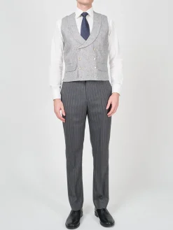 Favourbrook Charcoal Culcross Linen Double Breasted 8 Button Shawl Lapel Waistcoat- Waistcoats | Shawl Lapel Waistcoats
