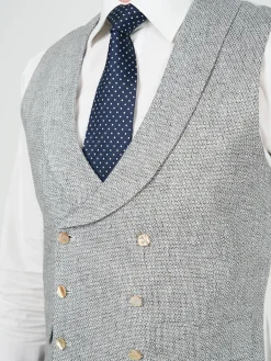 Favourbrook Charcoal Culcross Linen Double Breasted 8 Button Shawl Lapel Waistcoat- Waistcoats | Shawl Lapel Waistcoats