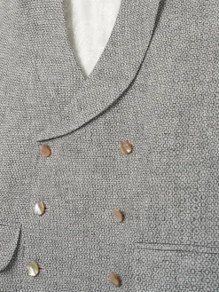 Favourbrook Charcoal Culcross Linen Double Breasted 8 Button Shawl Lapel Waistcoat- Waistcoats | Shawl Lapel Waistcoats
